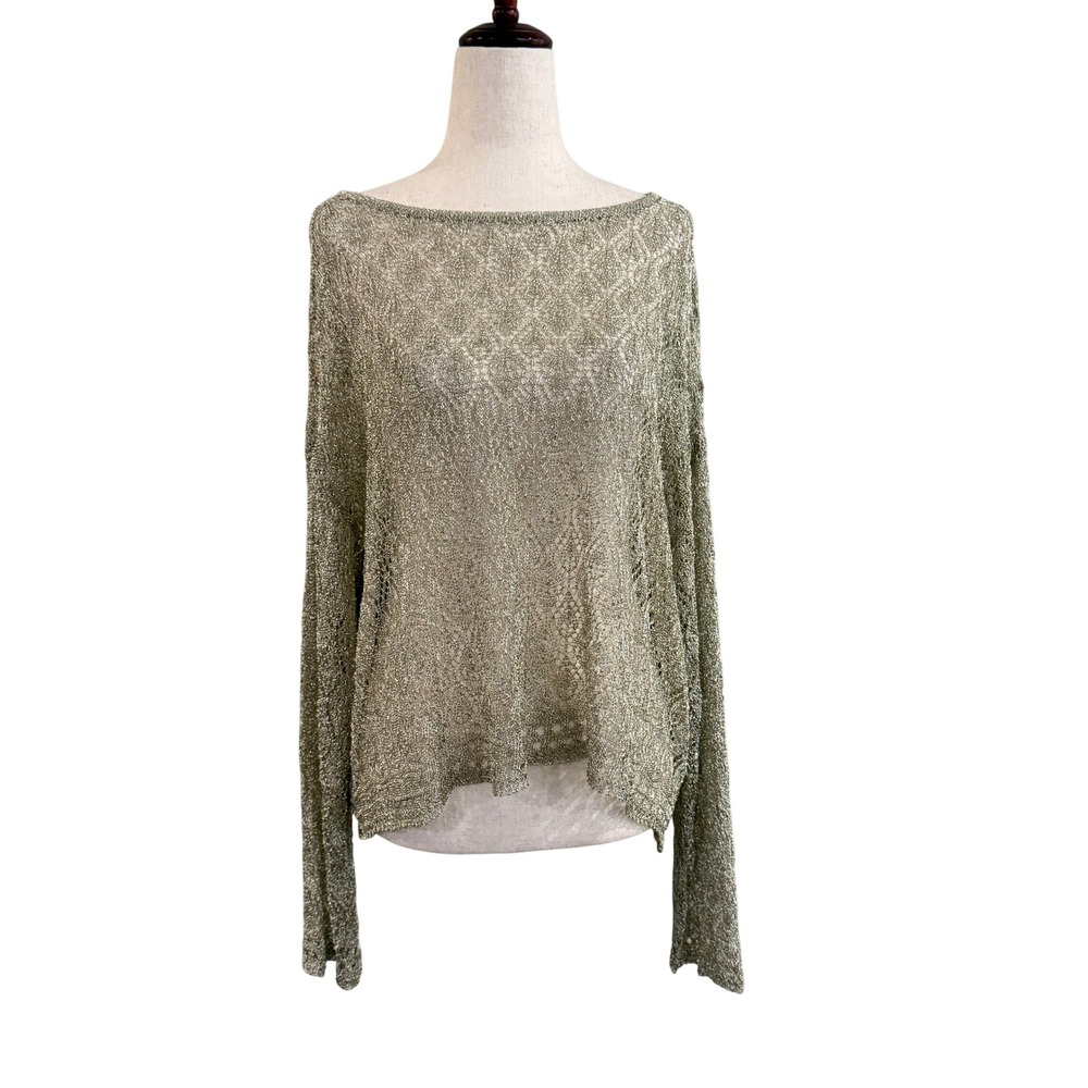 Zara Knit Metallic Gold Mesh Sweater Women Large NWT Mermaidcore Boho Luxe